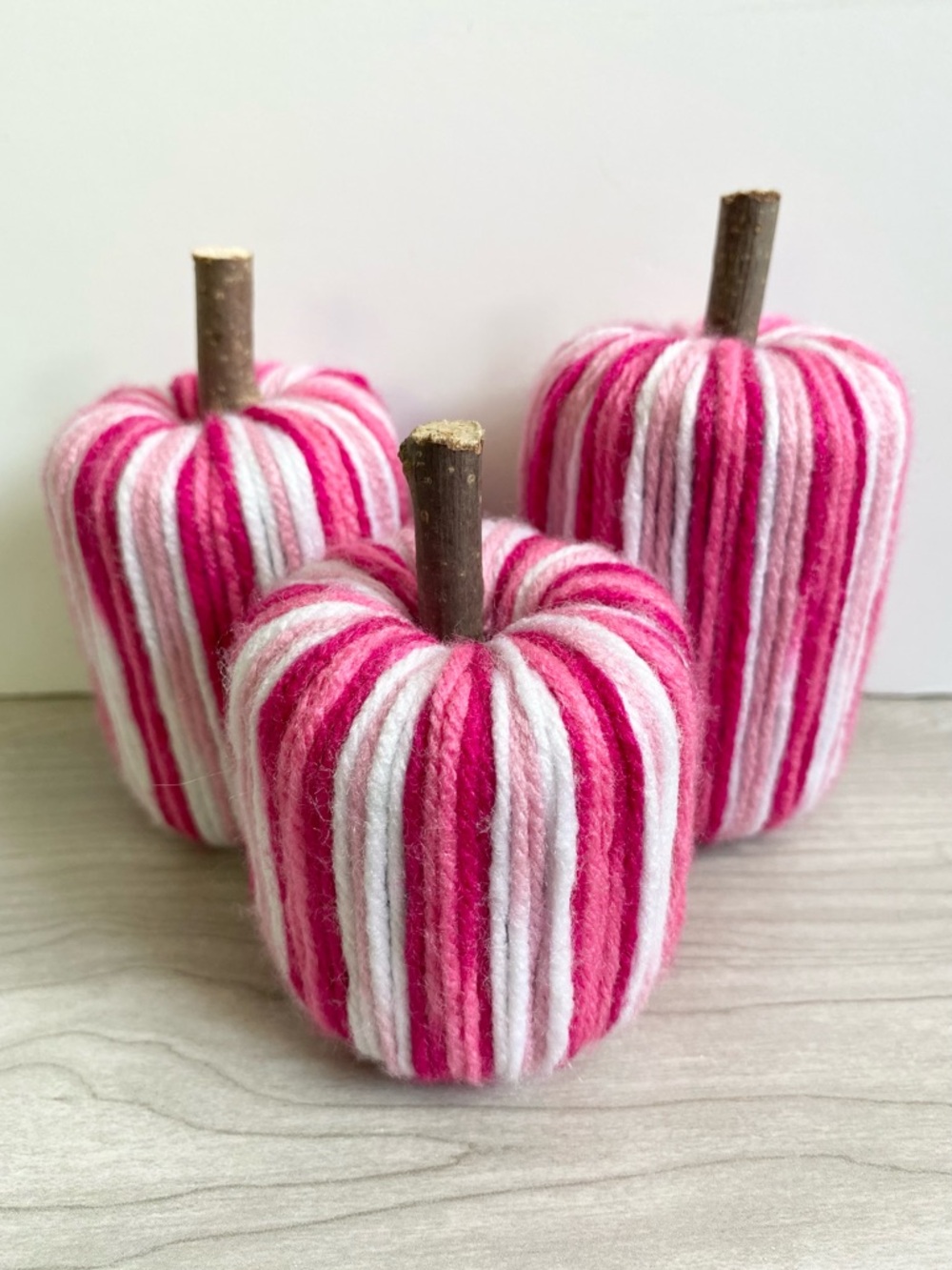 Pink Striped Handmade Pumpkin Decor Set of 3